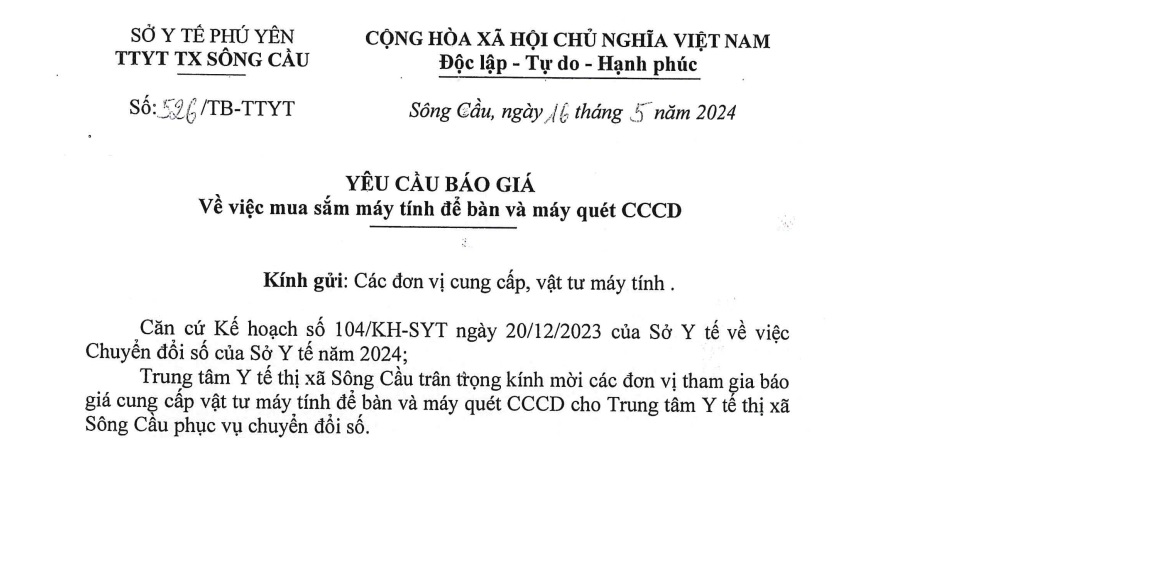 Yêu cầu báo giá về việc mua sắm máy tính để bàn và máy quét CCCD